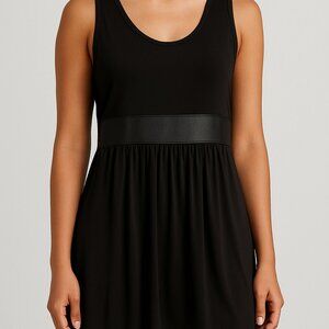 Clara Sunwoo Black Sleeveless Tunic Top with‎ Faux Leather Trim